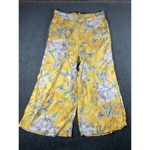 Nicole Miller New York Womens Large Yellow Floral Wide Leg Crop Pants High Rise